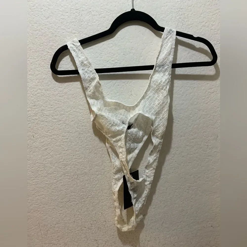 PRETTY LITTLE THING white sheer textured cutout bodysuit